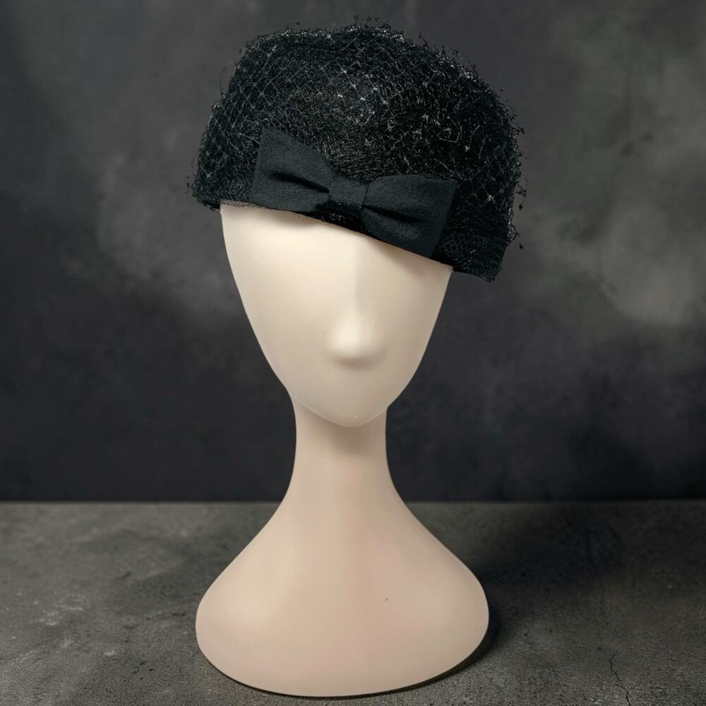 Vintage 1960s Black Netted Toque Hat Union Made Old Hollywood Cocktail